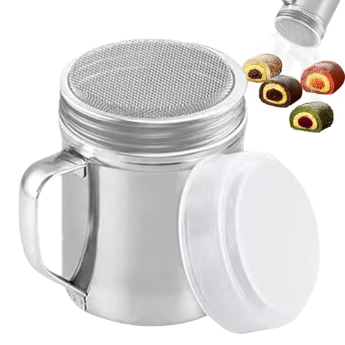GkgWuxf Shaker de metal con asa, Shaker de metal con tapa - Salero y pimentero condimento pimentero - Salero y pimentero de acero inoxidable, agitador de canela para cocina,