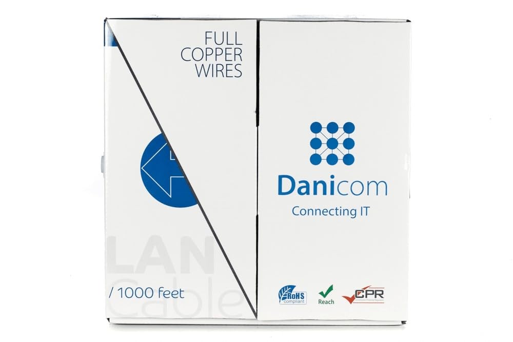 Danicom CAT6 UTP - Conductor rígido (305 m, LSZH (Dca), POE, Ethernet, LAN, cable de conexión, cable de datos, RJ45, para armarios de servidores, conmutadores, routers, módems