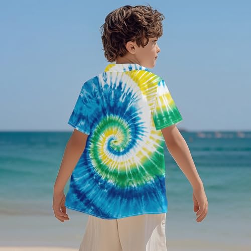 Image of Kids Tie-dye Hawaiian Shirt 80s Button Down Retro Short Sleeve Casual Beach Tropical Funny Party Outfits for Boys