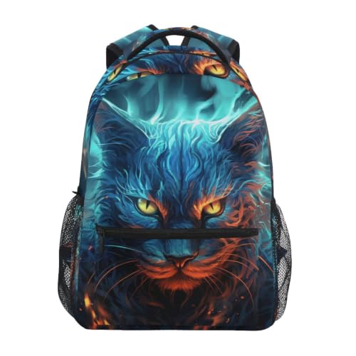 Sac à dos chat flammes bleues effrayant, le cadeau idéal de rentrée