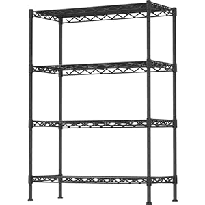 4-Shelf Adjustable Heavy Duty Storage Shelving Unit, Metal Organizer Wire Rack for Laundry Bathroom Kitchen Pantry Closet, Black