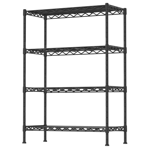 Soywey 4-Shelf Adjustable Heavy Duty Storage Shelving Unit, Metal Organizer Wire Rack for Laundry Bathroom Kitchen Pantry Closet, Black