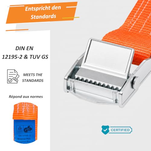 INTAKO Spanngurte mit Klemmschloss 25 mm x 250 kg - 4 Stück - DIN EN 12195-2 - Gurte zum Befestigen - Zurrgurt mit Schnellverschluss… – Ansicht 5