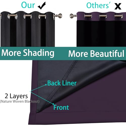 Image of Yakamok Purple 100% Blackout Curtains 84 Inches Long for Bedroom, 1 Panel | Blackout Curtain Panels for Bedroom, 2 Thick Layers Grommet Top Thermal Insulated Drapes with Black Liner for Living Room