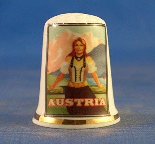 Porcelain China Collectable Thimble - Travel Poster Series Austria - Free Gift Box