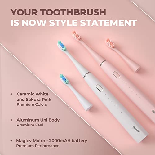 Image of beatXP Azure Electric Toothbrush for Adults with 2 Brush Heads & 5 Cleaning Modes|Rechargeable Electric Toothbrush Battery Backup of upto 180 Days (Pink)