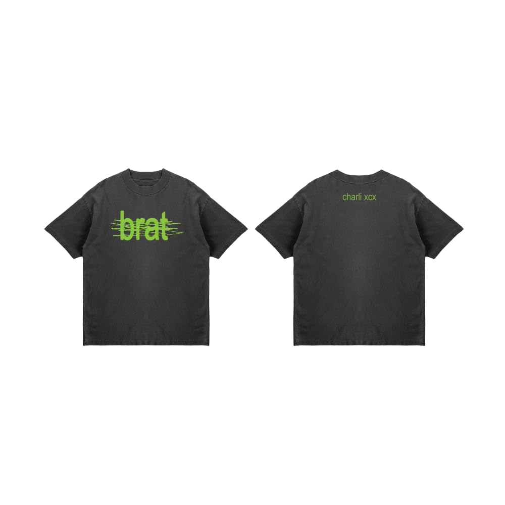 Charli XCX Official Merch Scratched Out Brat Unisex Adult T-Shirt, Black, Medium