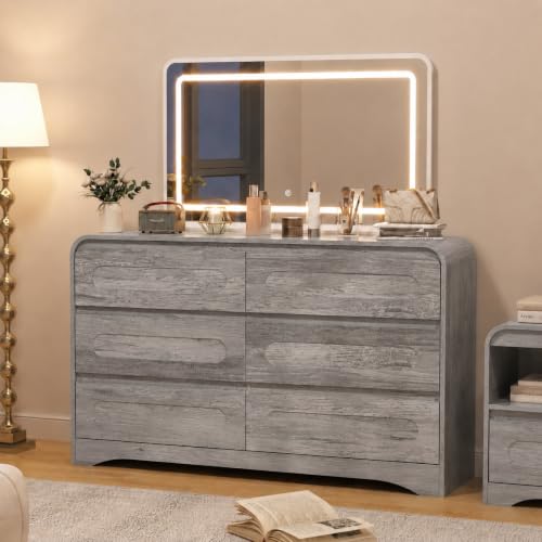 Vanity Cabinet with LED Light Mirror, 6 Large Storage Drawers