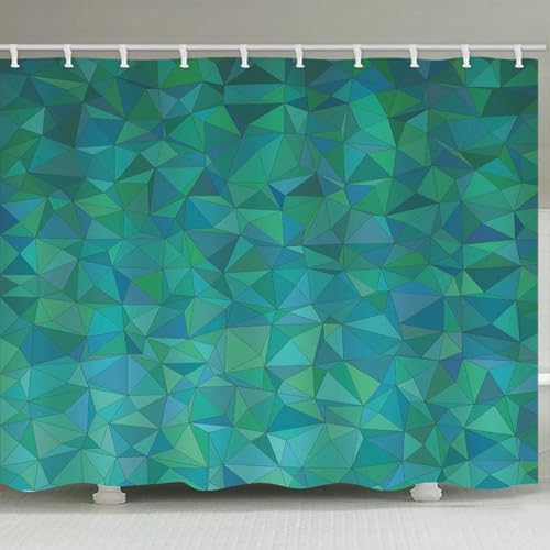 Rideau de douche vert clair géométrique en polyester anti-moisissure lavable - 3