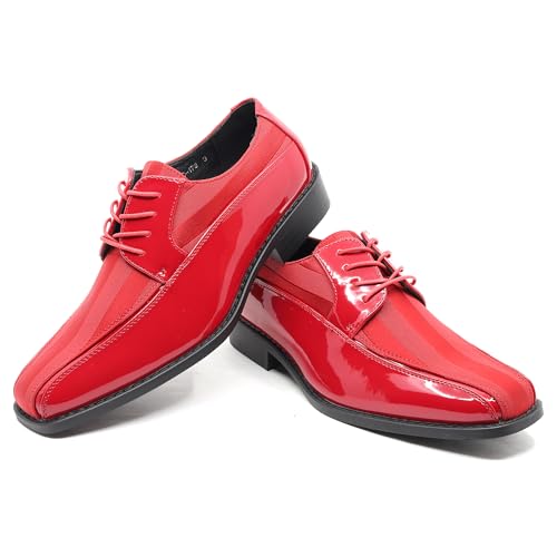 Image of Men's Oxford Lace up Striped Satin Patent Tuxedo Dress Shoes MC-179