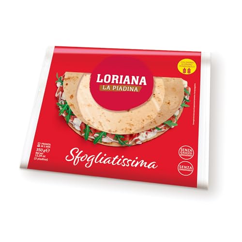 Loriana, La Piadina Sfogliatissima, Piadina tradizionale Romagnola con Farina di Grano Romagnolo, enza Conservanti, Olio di Palma e OGM, 350 grammi, 3 piadine