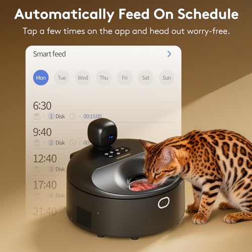 Automatic Cat Feeder Wet Food with Refrigeration & Pre-Heating, App-Controlled Auto Pet Food Dispenser for 5 Meals, Auto Cat Feeder with Night Vision Camera, Food-Grade Stainless Tray (Black) by SOLOWINNER - Image 4