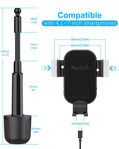 Wireless Car Charger, Squish 2-in-1 Universal Cell Phone Holder Cup Holder Phone Mount Car Air Vent Holder for iPhone, Samsung, Moto, Huawei, Nokia, LG, Smartphones (12.1 inches)