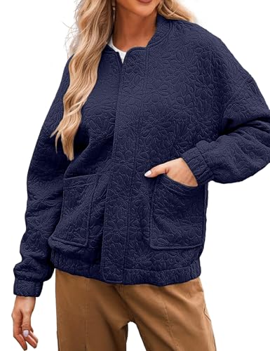 Women's Trendy Zip up Bomber Jackets Lightweight Cute Jacquard Coats Casual Long Sleeve Shacket Jacket with Pockets3