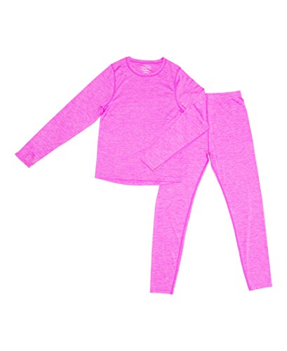 Trimfit Girls Space Dye Long-Sleeve w/Thumbholes Thermal 2 pc Set, Pink, Large