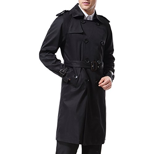 Men's Double Breasted Trenchcoat Stylish Slim Fit Mid Long Belted Windbreaker