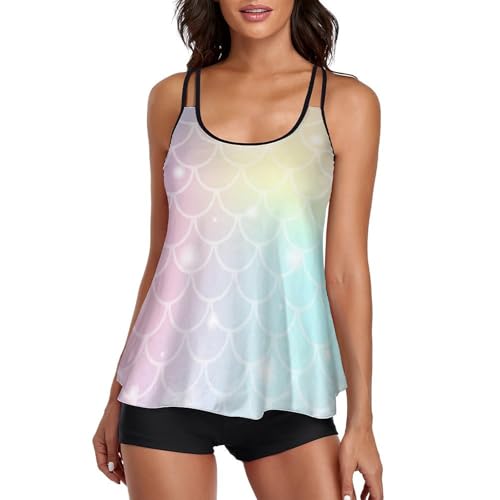 Bikini avec Short de Garçon et Robe de Plage Tankini Sirène Rose pour Femme