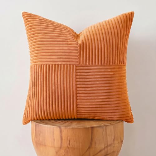 Image of Fancy Homi 2 Packs Burnt Orange Decorative Throw Pillow Covers 20x20 Inch for Living Room Couch Bed Sofa, Rustic Farmhouse Boho Home Decor, Soft Corss Corduroy Patchwork Accent Cushion Case 50x50 cm