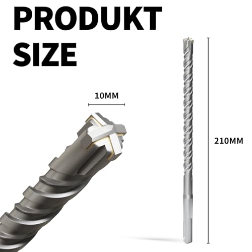 XZH SDS Plus Masonry Drill Bits 10mm x 210mm, Professional Tungsten Carbide Cross Tip - Image 2