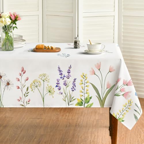 Horaldaily Spring Summer Tablecloth 60x84 Inch, Easter Watercolor Wild Flowers Blooming Floral Table Cover for Party Picnic Dinner Decor by Horaldaily - Used condition - US$14.07