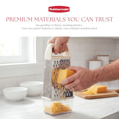 Rubbermaid EZ Grip Box Grater, Stainless Steel Cheese Grater & Container - BPA Free Multi-Surface Cheese Shredder & Food Grater Coconut Milk | Graters for Kitchen -Non-Slip Base, Dishwasher Safe - image 2