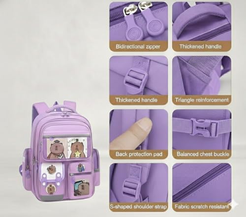 Image of Girls School Backpack Cute Pink Pastel Gradient Bag with Multiple Compartments Lightweight Durable Bookbag for Kids Students (purple bag)