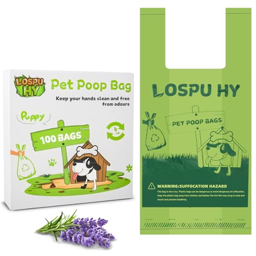 Lospu HY Poo Bags for Dogs 100 Count Dog Poop Bags with Handles Extra Thick Strong Leak Proof Doggie Waste Bag for Waste Refuse Cleanup Outdoor Puppy Walking and Cats Litter