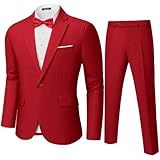 MAGE MALE Men's 2 Piece Suit Notched Lapel One Button Slim Fit Solid Prom Wedding Suits Blazer Jacket Pants with Bow Tie Set