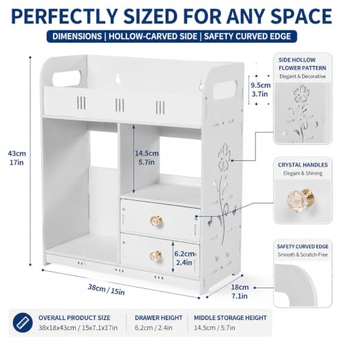 Armario de baño empotrado en pared con 2 cajones, organizador de medicamentos de PVC, impermeable, ahorrador de espacio, capacidad de 33 lb, con baranda elevada miniatura 2