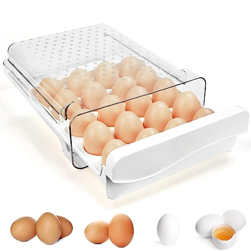 QINERSAW Cajón tipo huevera para 20 huevos, frigorífico, huevos, caja de almacenamiento de plástico, almacenamiento de huevos, refrigerador, cajón transparente