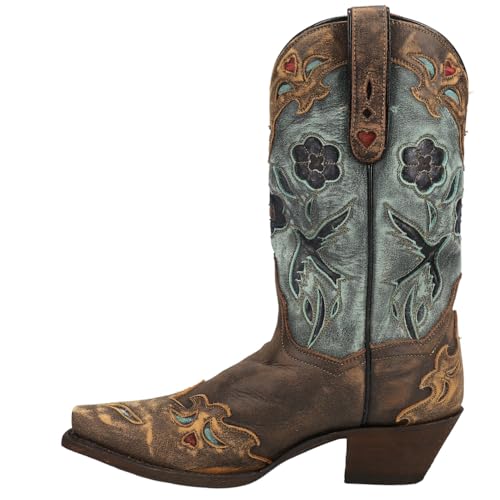 Dan Post Women's Blue Bird Floral Tooled-Inlay Snip Toe Traditional Cowboy Boots3