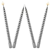 Pack of 4 Tapered Candles, No Drip Smoke Free 10-Inch Unscented Candles, 8-Hour Slow Burn Candle Stick, Silver Gloss Metallic Style Candle
