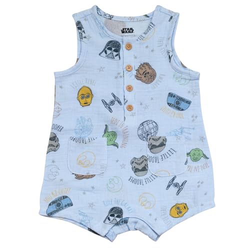 STAR WARS Baby Henley Romper Newborn to Infant Sizes (Newborn - 24 Months)