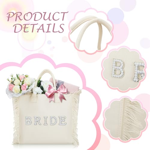 Huhumy SJU-HUHUMY-211 Bride Tote Bag Bride Shower Wedding Gift Pearl Rhinestone Honeymoon Beach Tote Bag thumb #3