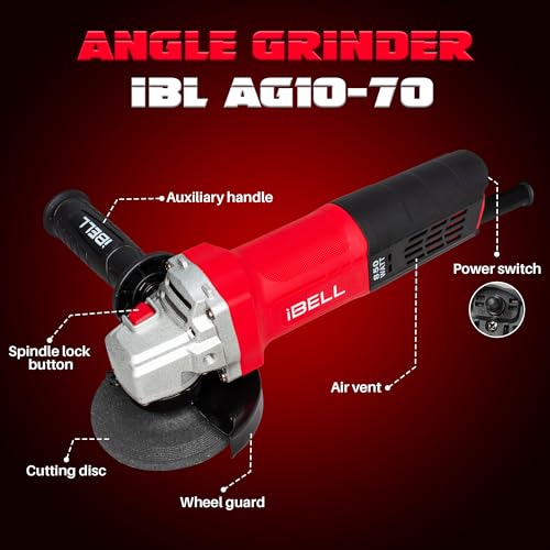 IBELL Angle Grinder AG10-70, 850W, Copper Armature, Disc dia 100mm, 11000RPM with 1 Grinding Wheel & Guard