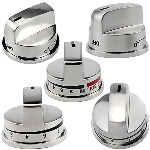 Funmit Upgrade Gas Stove Knobs Replacements for LG LRG30357ST LRG30355ST LRG30855ST Gas Range 4PCS EBZ37189611 Range Control Knob and 1PCS EBZ37189609 Range Burner Control Knob (Super Boil)
