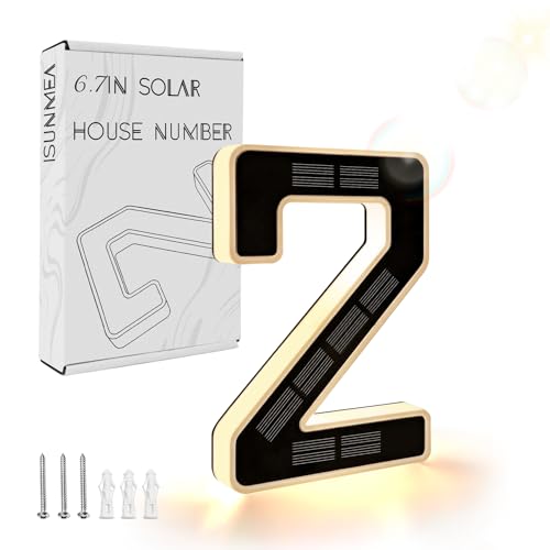 ISUNMEA 6.7 Inch Solar Lighted House Numbers for Outside Light Up Waterproof LED Address Signs for Houses Backlit Illuminated Exterior Modern House Numbers Light (2-Black 6.7IN)