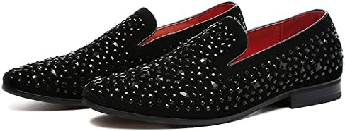 Santimon Mens Dress Loafers Slip on Fashion Handmade Rhinestone Causual Driving Boat Moccasins Shoes Black 6 D(M) US | Image 2