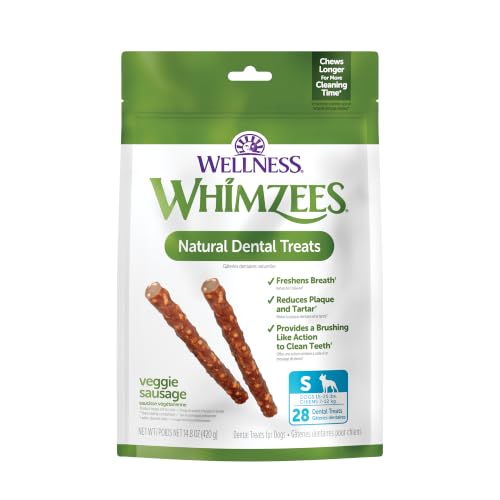Whimzees Wellness Veggie Sausage Natural Dog Dental Treat, Chews, Freshens Breath, Small Size, 14.81 oz Bag, 28 Count
