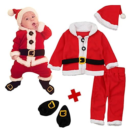 3/4 Piezas Navidad Conjuntos de Traje Ropa Bebes Recién Nacido de Santa Claus, Mameluco de Bebe Niños Invierno + Sombrero, Monos Niñas Pijama