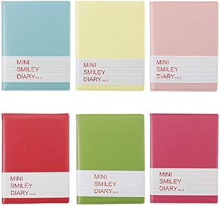 Smilcloud 6 Pcs Smiley Pocket Notebook, Candy Colors Small Note Book Writing Pad with Leather Shell Rubber Band Diary Notepad (100 Sheets)