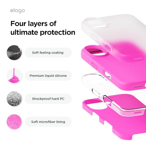 Image of elago Compatible with iPhone 16 Case, Premium Liquid Silicone Case, Full Body Protective Cover, Shockproof, Slim Phone Case, Anti-Scratch Soft Microfiber Lining, 6.1 inch (Ice Red)