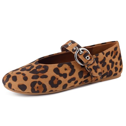Image of Gothictor Women's Mesh Ballet Flats Round Toe Leopard Mary Jane Shoes Women | Cushioned Comfort, Easy to Style, Buckle Strap, Cheetah Print, Ballerina, Breathable, Wide Width, Non-Slip, Dressy Casual