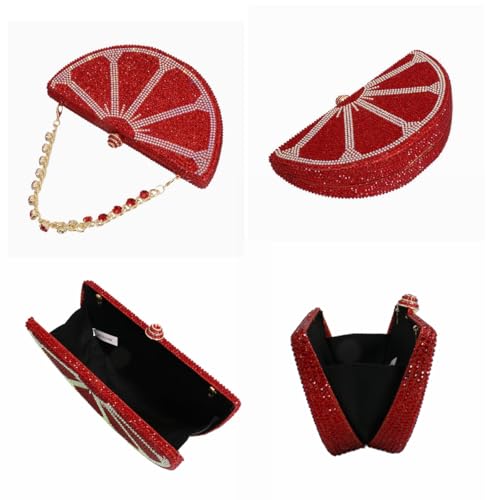 Image of Women Rhinestone Clutch Purse Watermelon Shape Handbag Cute Fruit Crossbody Bag Crystal Wedding Party Purse