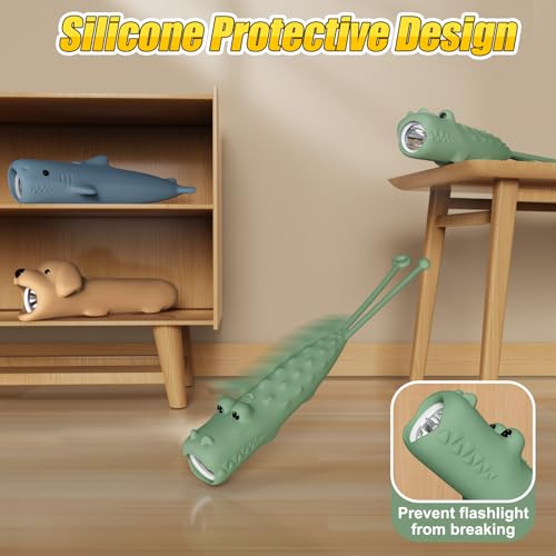 Image of Crocodile Kids Flashlight Rechargeable, LED Flashlight for Boys & Girls, Fun Lightweight Flashlights for School Kid for Camping & Outdoor Adventures, Birthday Gift,1 Pack-Crocodile