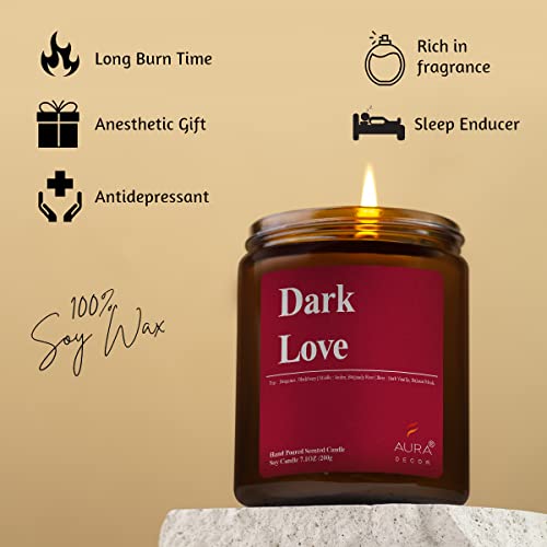 Image of AuraDecor Dark Love Scented Jar Candle | Handpoured Soy Wax Candle with 50 hr Long Burn Time | Premium Amber Jar Aromatherapy Votive Candle | Ideal Gift for Home & Decor