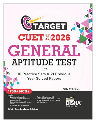 Image of Disha Target CUET (UG) 2026 General Aptitude Test with 10 Practice Sets & 21 Previous Year Solved Papers 5th Edition | PYQs & Practice Question Bank | MCQs, AR, MSQs & Passage based Questions