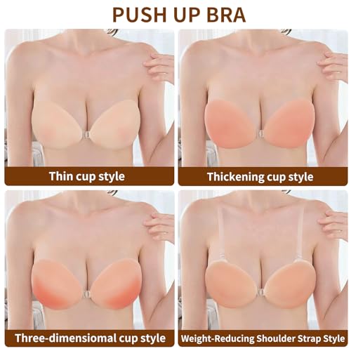 Adhesive Bra for Women Sticky Silicone Invisible Push up Bra,4 Pairs Adhesive Bras & 4 Pairs Nipple Covers2