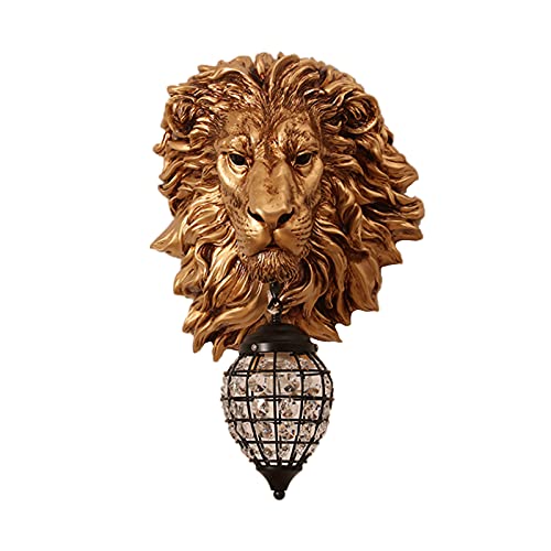 NHPJFDC Aplique de Pared Lion, lámpara de Resina Dorada de Lujo, Estilo Americano Vintage con Pantalla de Cristal, Ideal para Sala de Estar, Dormitorio, Espejo y Faros (001)