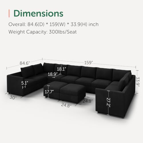 Image of HONBAY Oversized Modular Sectional Sofa Set with Storage,Black